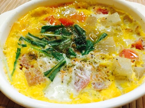 リメイク!大根とニンジンと水菜のカラフル卵とじ